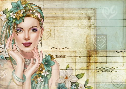 Art Deco Lady Emilia Hearts Paper Aqua