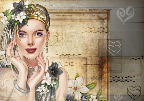 Art Deco Lady Emilia Hearts Paper Black