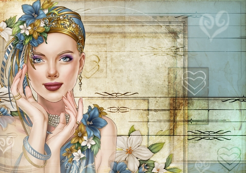 Art Deco Lady Emilia Hearts Paper Blue