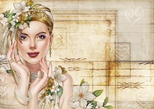 Art Deco Lady Emilia Hearts Paper Cream