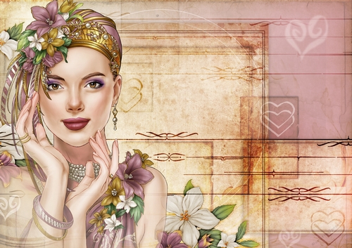 Art Deco Lady Emilia Hearts Paper Dark Pink