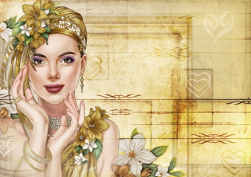 Art Deco Lady Emilia Hearts Paper Gold