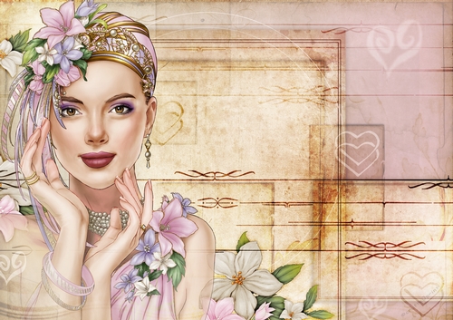 Art Deco Lady Emilia Hearts Paper Light Pink