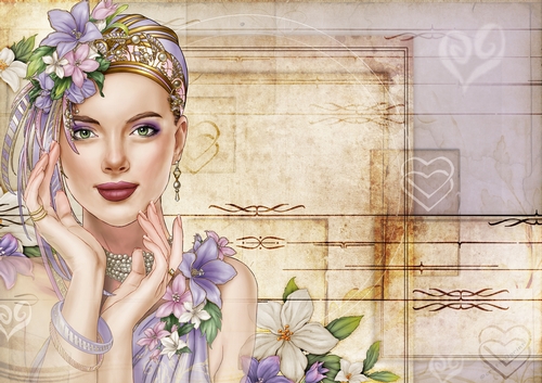 Art Deco Lady Emilia Hearts Paper Lilac
