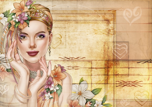 Art Deco Lady Emilia Hearts Paper Peach