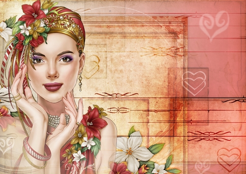 Art Deco Lady Emilia Hearts Paper Red