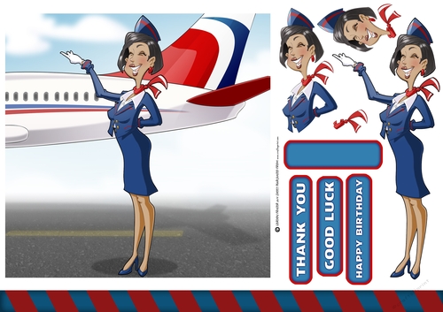 Air Hostess Blue and Red 2 7x7 Quick Card