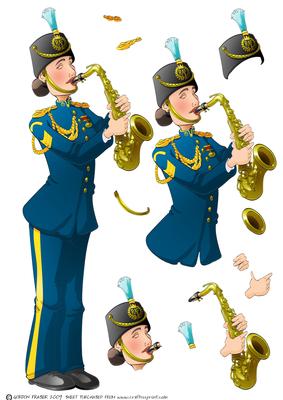 Saxophone Army Lady Decoupage Sheet.