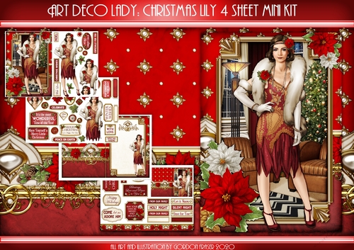 Art Deco Lady Lily Christmas 4 Sheet mini Kit Red