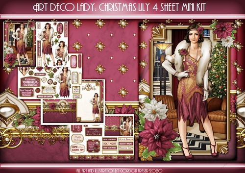 Art Deco Lady Lily Christmas 4 Sheet mini Kit Dark Pink