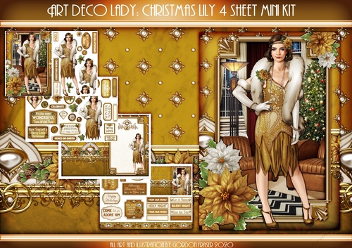 Art Deco Lady Lily Christmas 4 Sheet mini Kit Gold