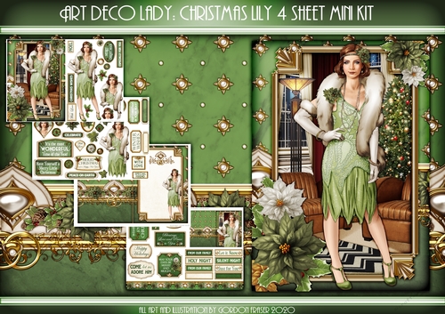 Art Deco Lady Lily Christmas 4 Sheet mini Kit Green