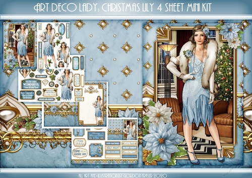Art Deco Lady Lily Christmas 4 Sheet mini Kit Light Blue