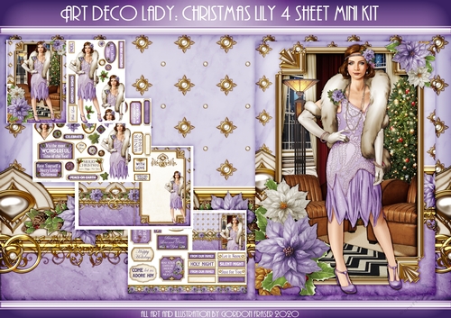 Art Deco Lady Lily Christmas 4 Sheet mini Kit Lilac