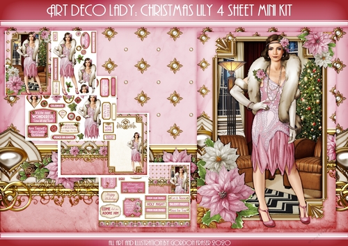 Art Deco Lady Lily Christmas 4 Sheet mini Kit Light Pink