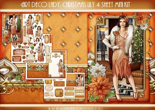 Art Deco Lady Lily Christmas 4 Sheet mini Kit Peach