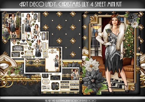 Art Deco Lady Lily Christmas 4 Sheet mini Kit Black