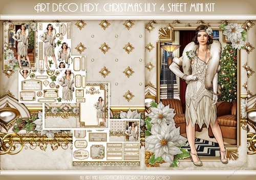 Art Deco Lady Lily Christmas 4 Sheet mini Kit Cream