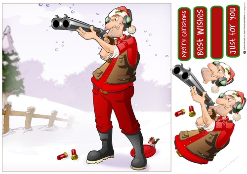 Christmas Clay Pigeon Shooting Dude 8x8 Quick Card