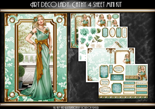 Art Deco Lady Cathy 4 Sheet mini Kit Aqua