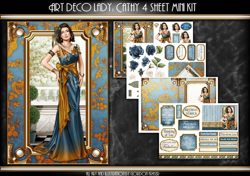 Art Deco Lady Cathy 4 Sheet mini Kit Blue