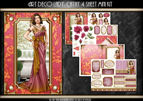 Art Deco Lady Cathy 4 Sheet mini Kit Dark Pink
