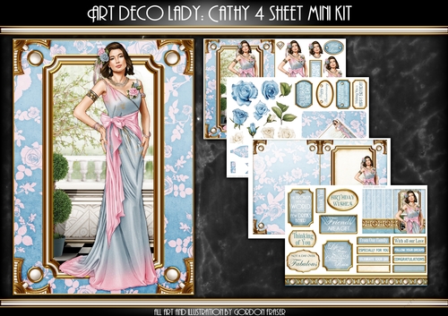 Art Deco Lady Cathy 4 Sheet mini Kit Light Blue