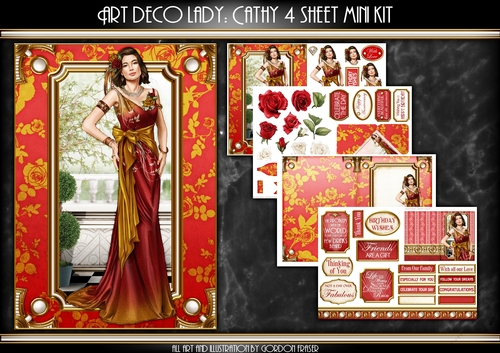Art Deco Lady Cathy 4 Sheet mini Kit Red