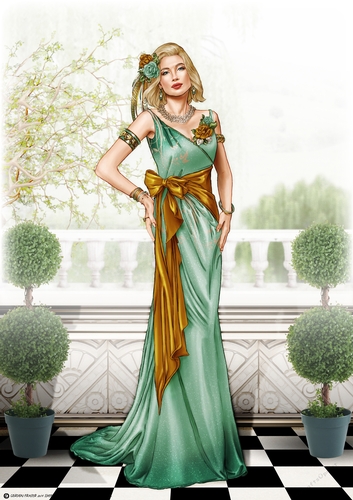 Art Deco Lady Cathy A4 Aqua