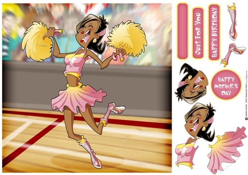 Cheerleader Dudess (Pink) 8x8 Quick Card
