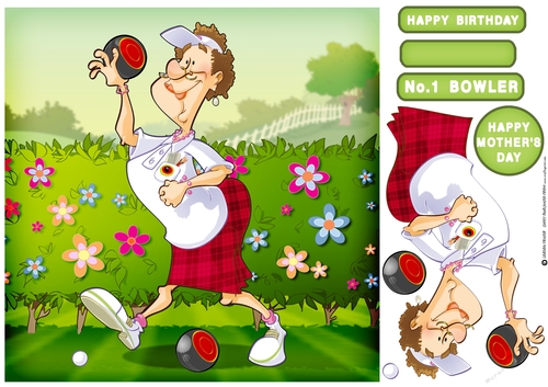 Lawn Bowls Lady (red) 8x8 Quick Card Front