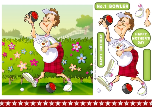 Lawn Bowls Lady (red) 7x7 Quick Card Front