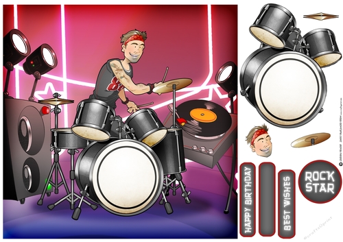 Drummer Dude Black 8x8 Quick Card