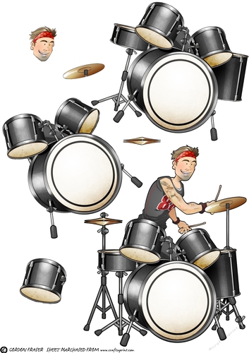 Drummer Dude Black Decoupage Sheet