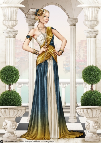Art Deco Lady Alena A4 Blue