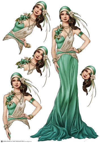 Art Deco Lady Sophia Aqua Decoupage Sheet