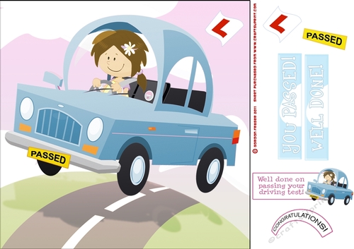 Passed Driving Test Blue Girl 8x8 Card