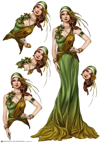 Art Deco Lady Sophia Green Decoupage Sheet