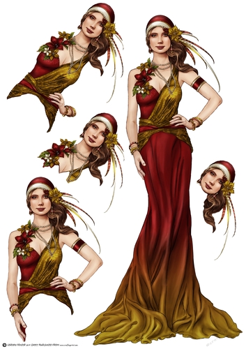 Art Deco Lady Sophia Red Decoupage Sheet