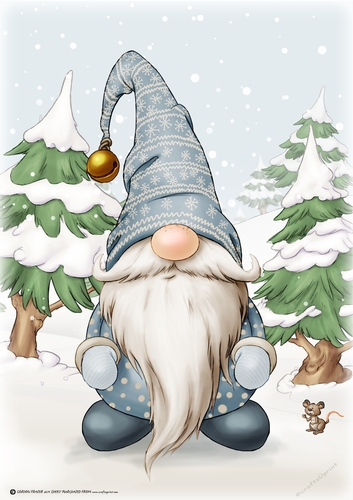 Alfred the Christmas Gnome Blue A4