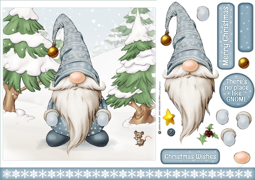 Alfred the Christmas Gnome Blue 7x7 Quick Card