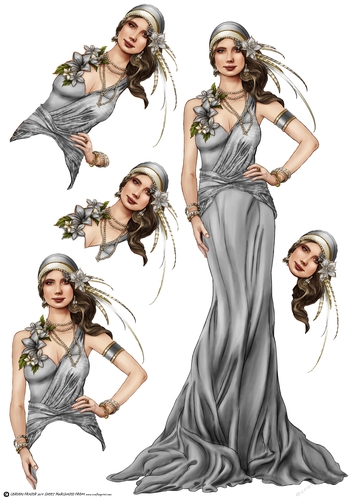 Art Deco Lady Sophia Silver Decoupage Sheet