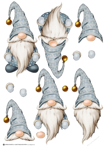Alfred the Christmas Gnome Blue Decoupage Sheet