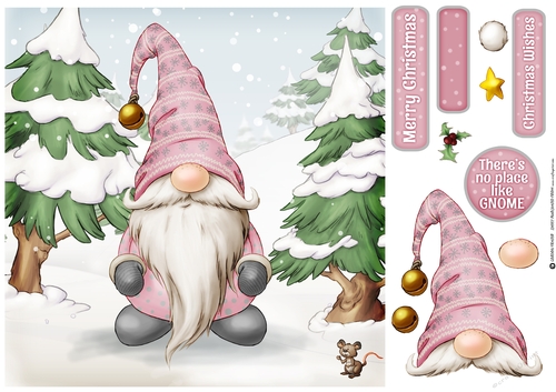 Alfred the Christmas Gnome 8x8 Pink Quick Card