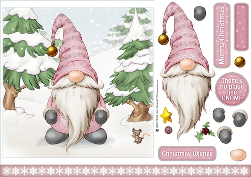 Alfred the Christmas Gnome 7x7 Pink Quick Card