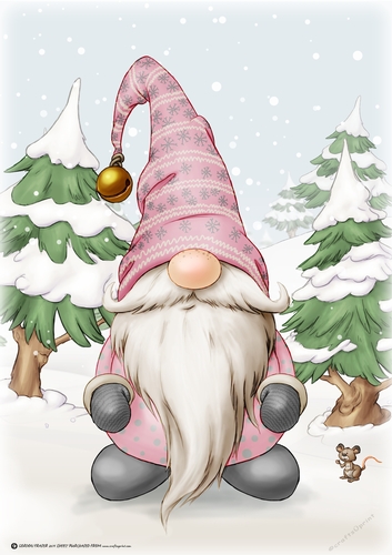 Alfred the Christmas Gnome Pink A4