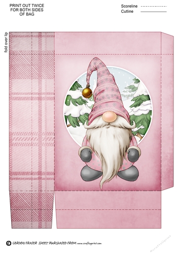 Alfred the Christmas Gnome Pink Mini Gift Bag