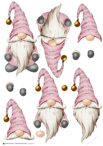 Alfred the Christmas Gnome Pink Decoupage Sheet