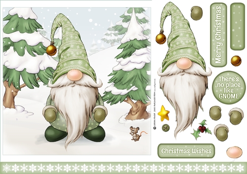Alfred the Christmas Gnome 7x7 Green Quick Card