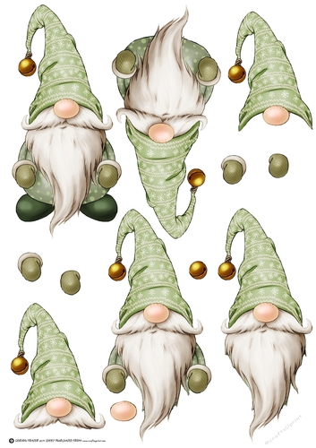Alfred the Christmas Gnome Green Decoupage Sheet